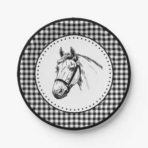 Horse Gingham Paper Plate