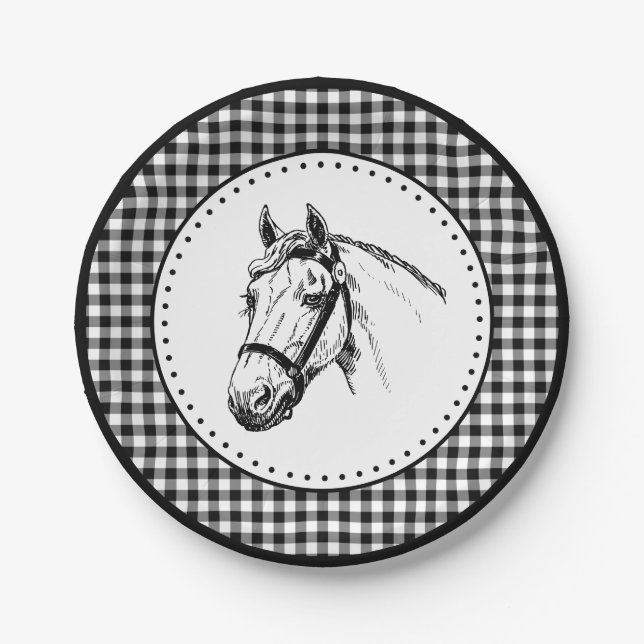 Horse Gingham Paper Plate (Front)