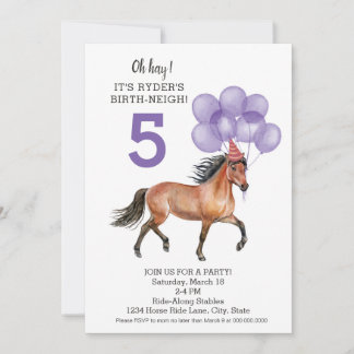 Horse girl birthday // Barn birthday party purple Invitation