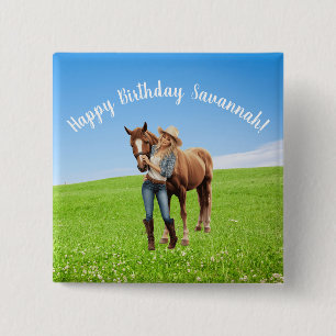 Horse Girl Birthday Celebration Special Message  15 Cm Square Badge