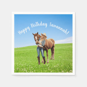 Horse Girl Birthday Celebration Special Message  Napkin