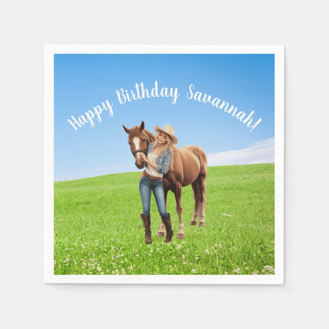 Horse Girl Birthday Celebration Special Message  Napkin (Front)