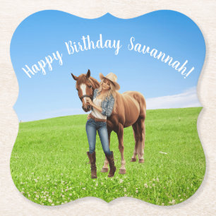 Horse Girl Birthday Celebration Special Message  Paper Coaster