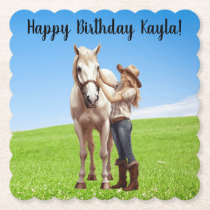 Horse Girl Birthday Celebration Special Message  Paper Coaster