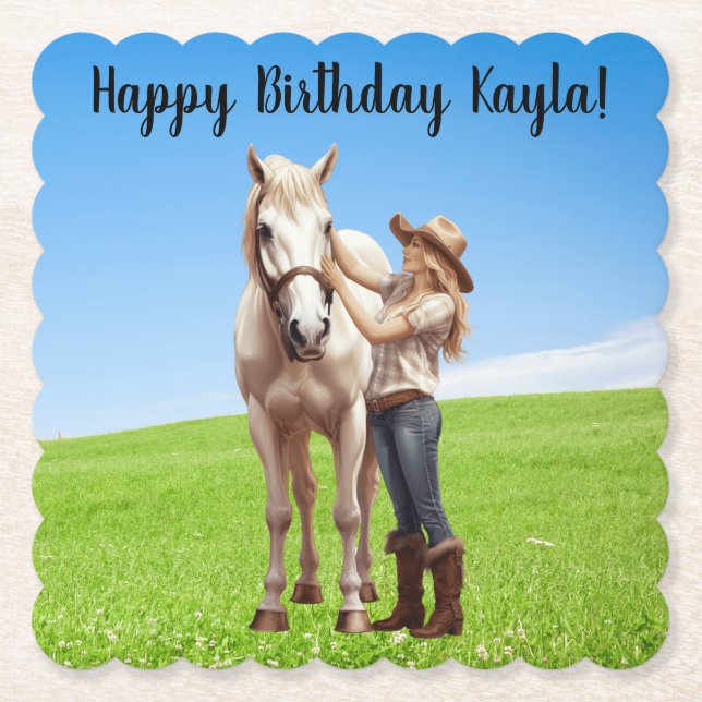 Horse Girl Birthday Celebration Special Message  Paper Coaster (Front)