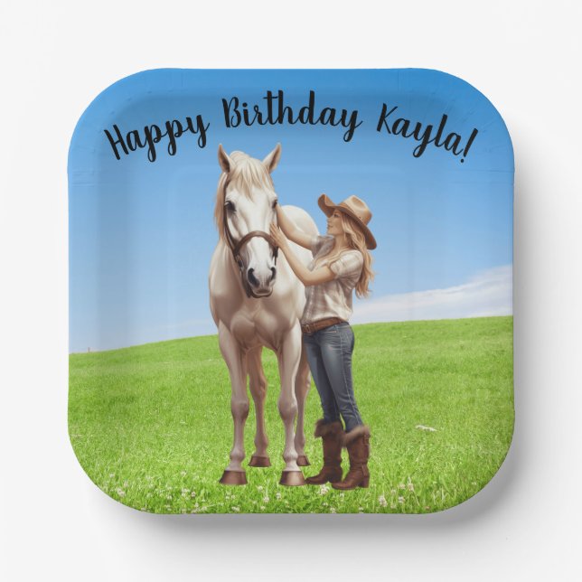 Horse Girl Birthday Celebration Special Message  Paper Plate (Front)