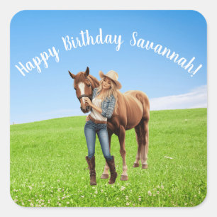 Horse Girl Birthday Celebration Special Message  Square Sticker
