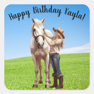 Horse Girl Birthday Celebration Special Message  Square Sticker