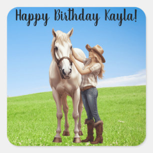 Horse Girl Birthday Celebration Special Message  Square Sticker