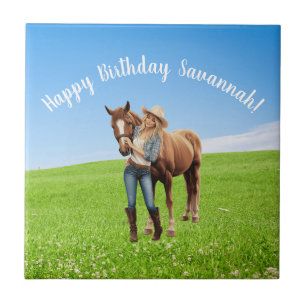 Horse Girl Birthday Celebration Special Message  Tile
