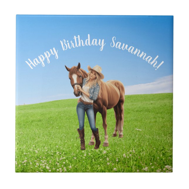 Horse Girl Birthday Celebration Special Message  Tile (Front)