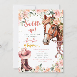 Horse Girl Birthday Cowgirl Pink Floral Invitation