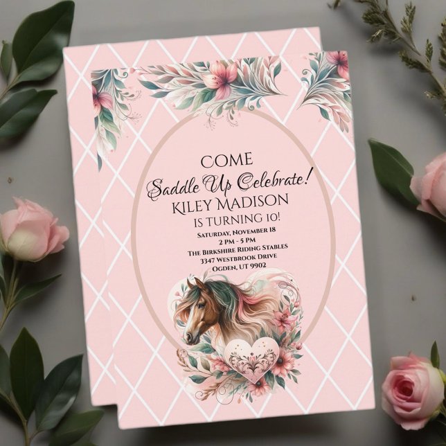 Horse Girl Birthday  Invitation (Enjoy this beautiful collection of elegant watercolor designs.)