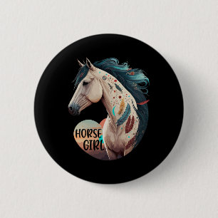 Horse Girl Bohemian Equestrian Portrait Horseback  6 Cm Round Badge