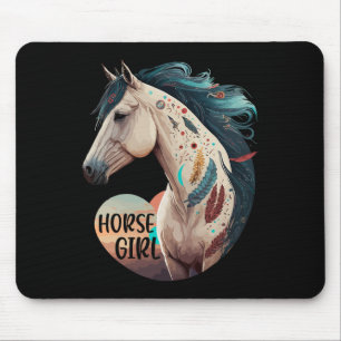 Horse Girl Bohemian Equestrian Portrait Horseback Mouse Mat