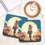 Horse girl Cowgirl horse lover desert sunset Coaster<br><div class="desc">Horse girl design with a horse girl,  cowgirl,  her horses in the desert in the sunset.</div>