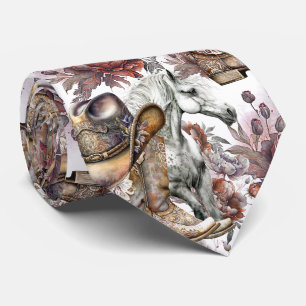 Horse girl cowgirl pattern terracotta floral tie