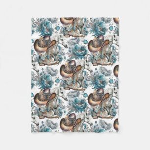 Horse girl cowgirl pattern turquoise floral fleece blanket