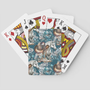 Horse girl cowgirl pattern turquoise floral playing cards