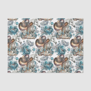 Horse girl cowgirl pattern turquoise floral tissue paper