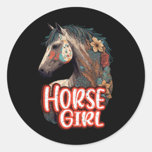 Horse Girl Equestrian Portrait Western Horseback R Classic Round Sticker