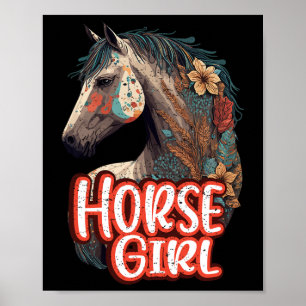Horse Girl Equestrian Portrait Western Horseback R Poster