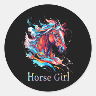 Horse Girl Equestrian Rider Horseback Riding Vinta Classic Round Sticker