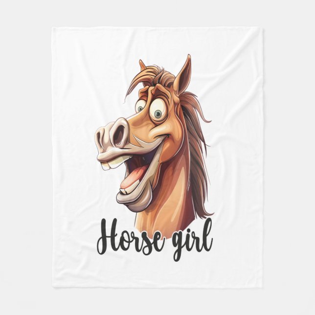 Horse Girl Funny Horse Fleece Blanket (Front)