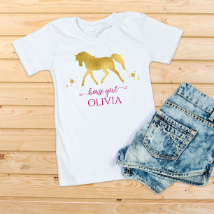 Horse girl gold and pink personalised name T-Shirt