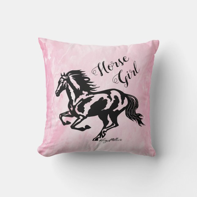 Horse Girl, Horse Throw Pillow (Front)