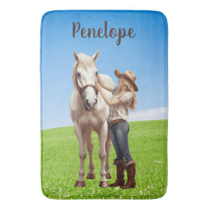 Horse Girl Horseback Riding Meadow Personalised Bath Mat