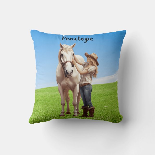 Horse Girl Horseback Riding Meadow Personalised Cushion (Back)