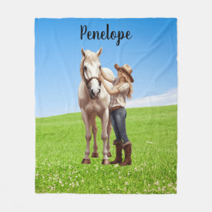 Horse Girl Horseback Riding Meadow Personalised Fleece Blanket