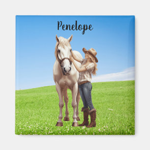 Horse Girl Horseback Riding Meadow Personalised Magnet