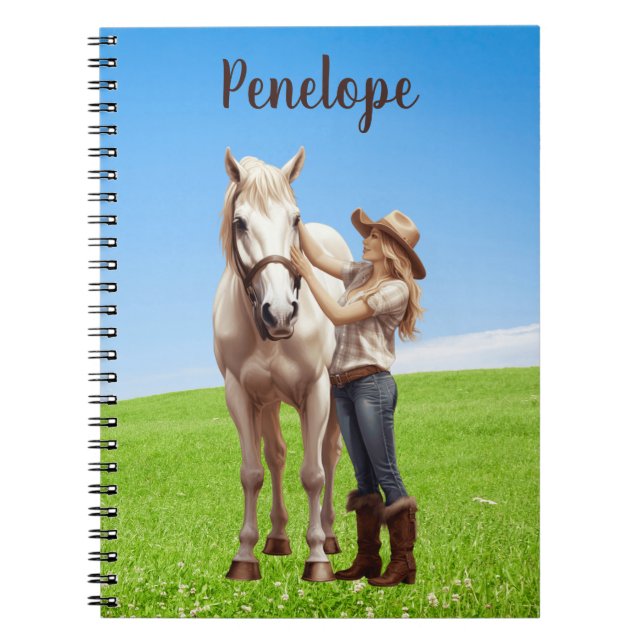 Horse Girl Horseback Riding Meadow Personalised Notebook (Front)