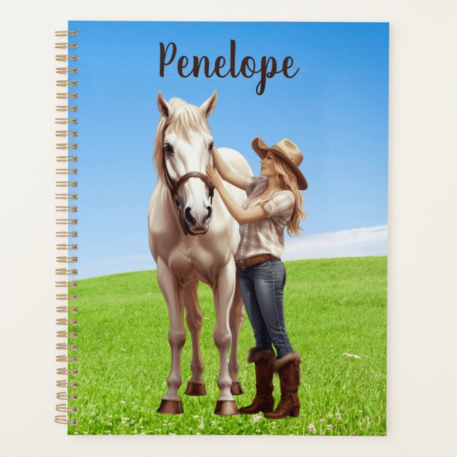 Horse Girl Horseback Riding Meadow Personalised Planner (Front)