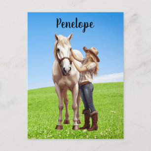 Horse Girl Horseback Riding Meadow Personalised Postcard