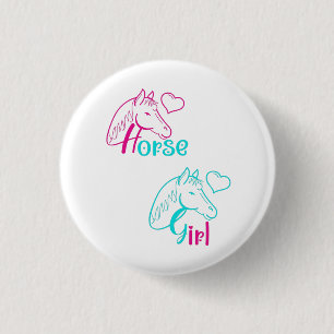 Horse Girl in Pink and Turquoise 3 Cm Round Badge