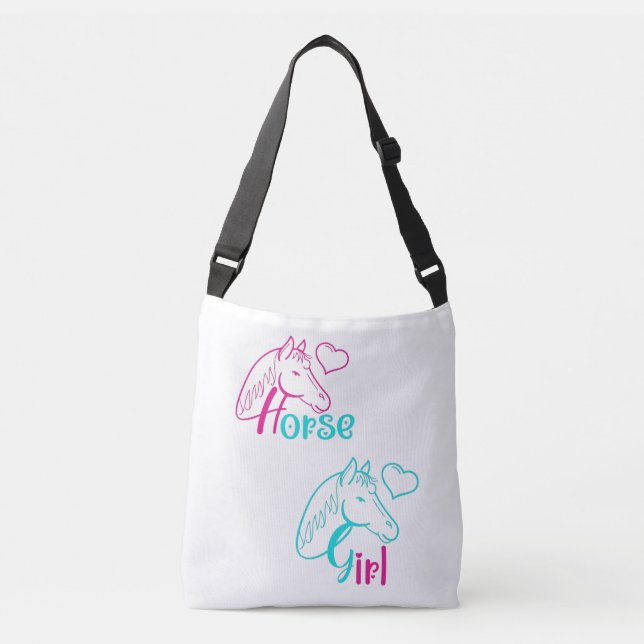Horse Girl in Pink and Turquoise Crossbody Bag (Front)