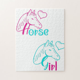 Horse Girl in Pink and Turquoise Jigsaw Puzzle