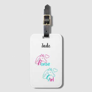 Horse Girl in Pink and Turquoise Luggage Tag