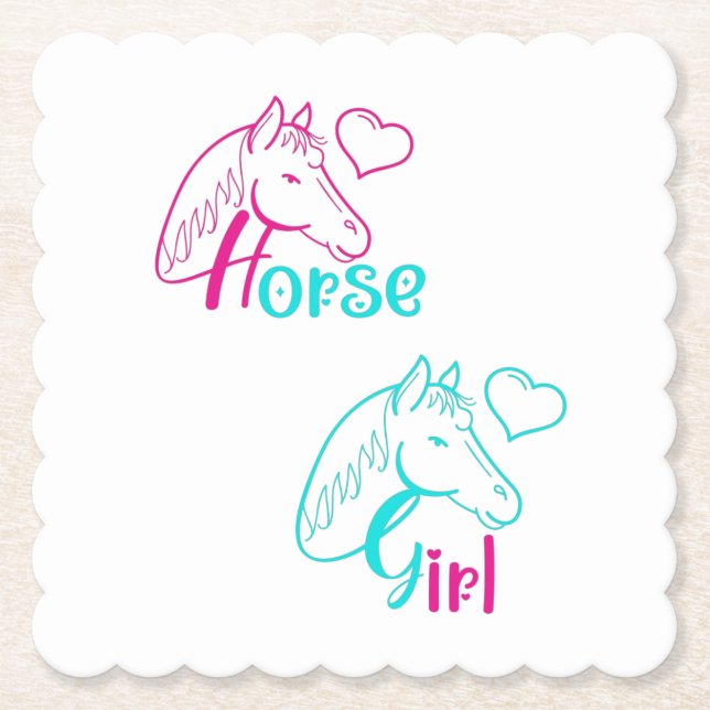 Horse Girl in Pink and Turquoise Paper Coaster (Front)