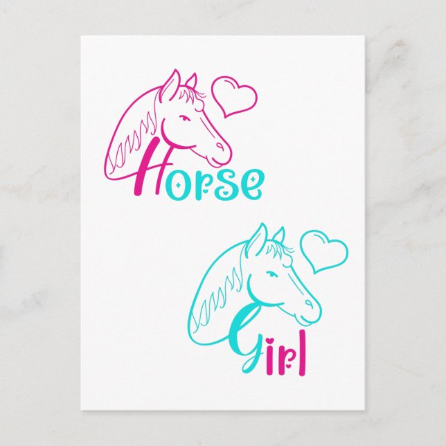 Horse Girl in Pink and Turquoise Postcard (Front)