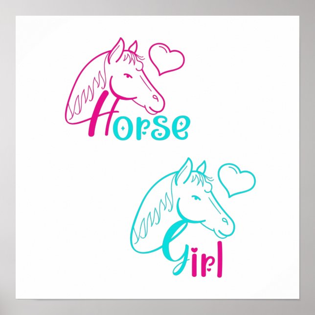 Horse Girl in Pink and Turquoise Poster (Front)