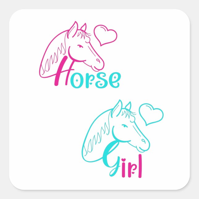 Horse Girl in Pink and Turquoise Square Sticker (Front)