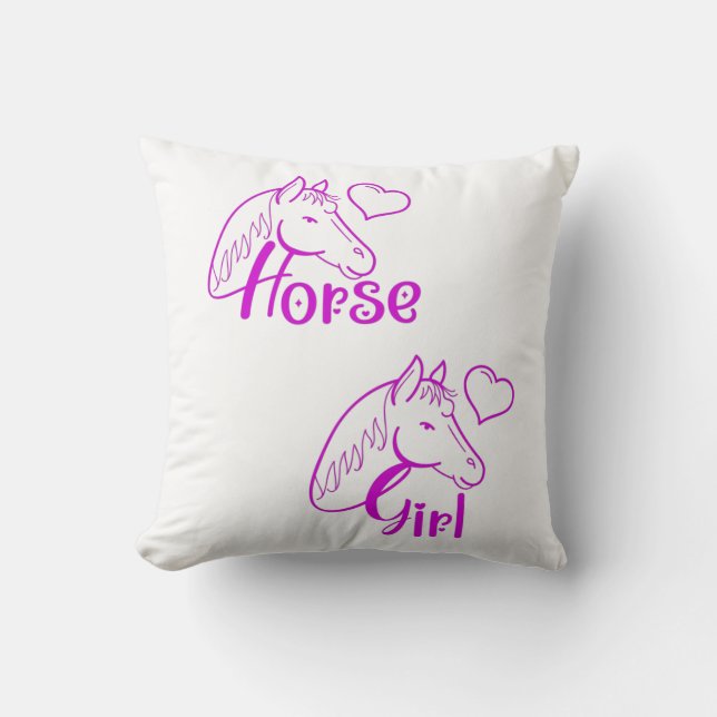Horse Girl in Purple with Horse Head Font Cushion (Front)