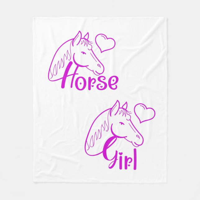 Horse Girl in Purple with Horse Head Font Fleece Blanket (Front)