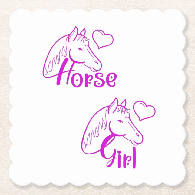 Horse Girl in Purple with Horse Head Font Paper Coaster (Front)