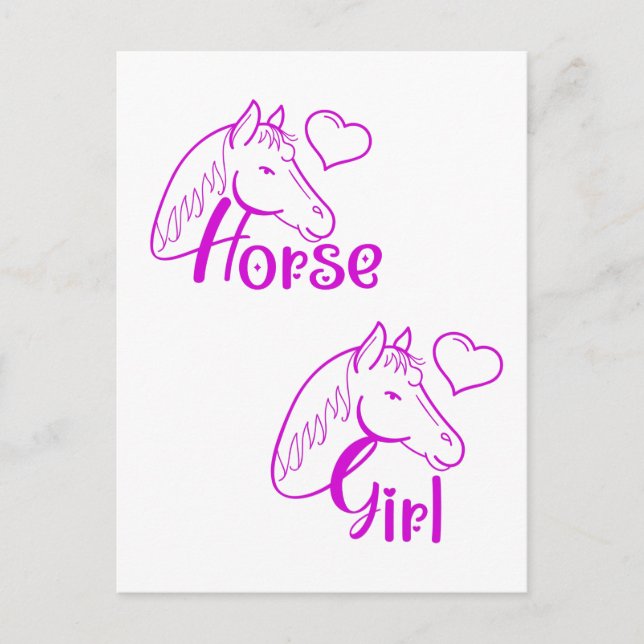 Horse Girl in Purple with Horse Head Font Postcard (Front)