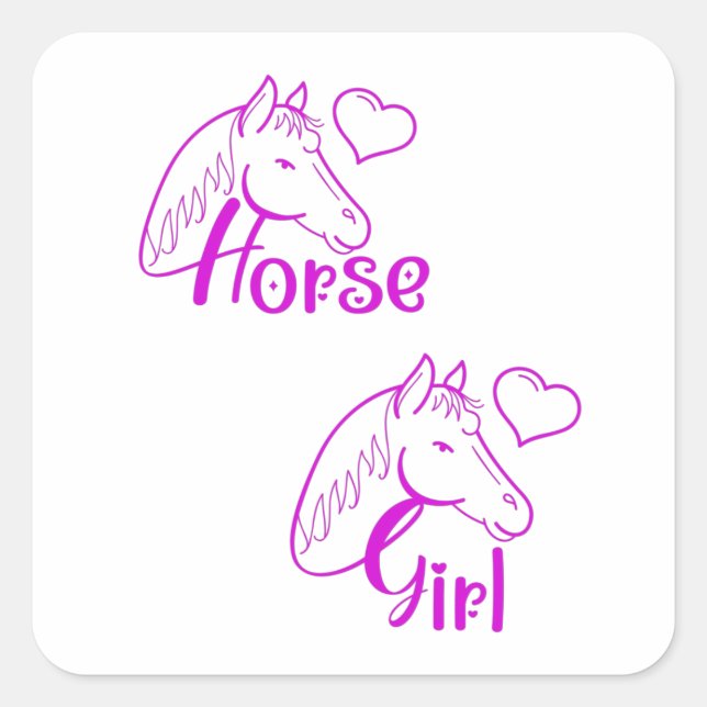 Horse Girl in Purple with Horse Head Font Square Sticker (Front)